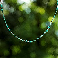 Turquoise beaded necklace, 'Blue Islands' - Reconstituted Turquoise Beaded Necklace