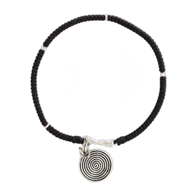 Silver accent charm bracelet, 'Spiral Sun' - Handmade Silver Braided Bracelet
