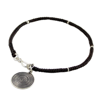 Silver accent charm bracelet, 'Spiral Sun' - Handmade Silver Braided Bracelet