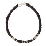 Silver accent wristband bracelet, 'Hill Tribe Heritage' - Handmade Silver Braided Bracelet from Thailand