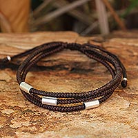 Silver accent wristband bracelet, 'Hill Tribe Friend'