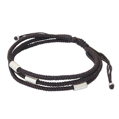 Silver accent wristband bracelet, 'Hill Tribe Friend' - Silver Braided Bracelet