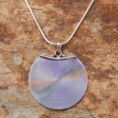 Sterling silver pendant necklace, 'Hypnotic Moon' - Handcrafted Modern Sterling Silver Pendant Necklace