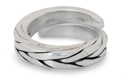 Men's silver wrap ring, 'Hill Tribe Braid' - Men's Silver Wrap Ring