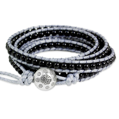 Crystal Details about   Artisan Crafted Black Agate Leather Magnetic Closure Bracelet 