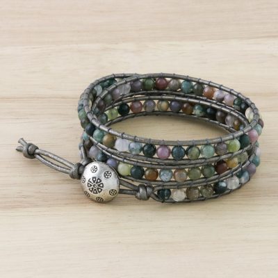 Jasper wrap bracelet, 'Rainforest Majesty' - Jasper wrap bracelet