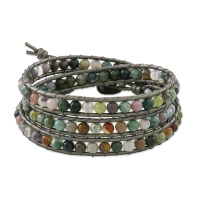 Jasper wrap bracelet - Rainforest Majesty | NOVICA