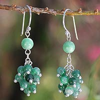 Jade cluster earrings, 'Abundance' - Jade Beaded Cluster Earrings