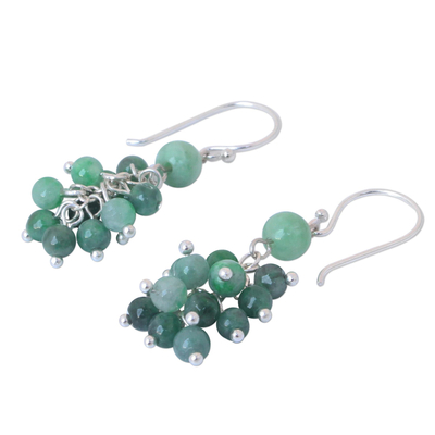 Jade cluster earrings, 'Abundance' - Jade Beaded Cluster Earrings