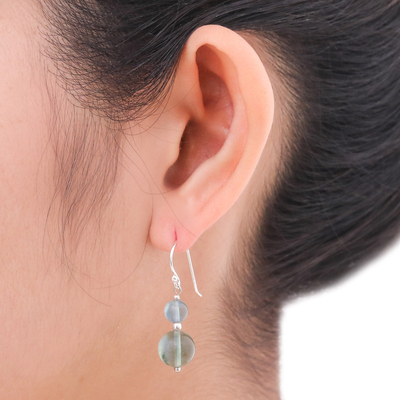Fluorite dangle earrings, 'Blue Genie' - Unique Beaded Fluorite Earrings