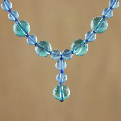 Fluorite Y necklace, 'Blue Champagne' - Fluorite Y necklace