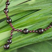 Garnet Y necklace, 'Red Champagne' - Thailand Hand Knotted Garnet Beaded Y Necklace