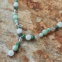 Jade and quartz Y necklace, 'Natural Beauty' - Beaded Jade and Quartz Necklace