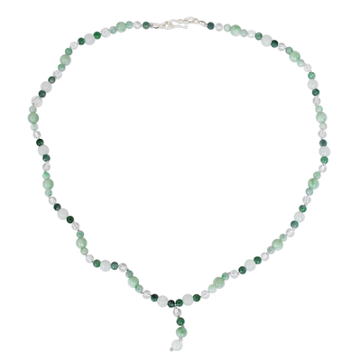 Jade and quartz Y necklace, 'Natural Beauty' - Handcrafted Beaded Jade and Quartz Necklace