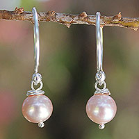 Cultured pearl dangle earrings, 'Ocean Love' - Handmade Bridal Sterling Silver and Pink Pearl Earrings