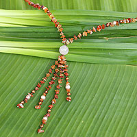 Pearl and carnelian pendant necklace, 'Promise of Fire'