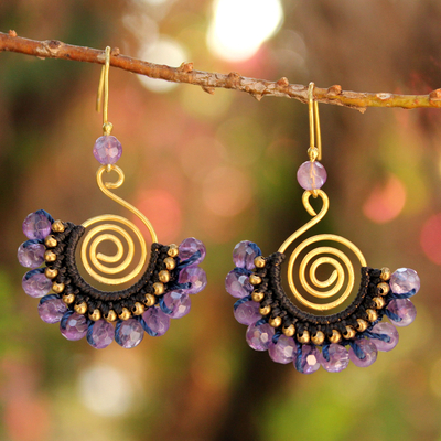 Amethyst dangle earrings, 'Lilac Kiss' - 24K Gold Plated Brass and Amethyst Dangle Earrings