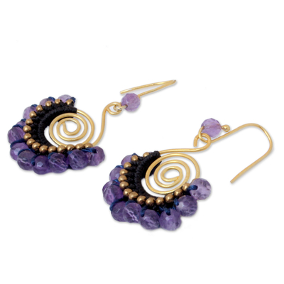Amethyst dangle earrings, 'Lilac Kiss' - 24K Gold Plated Brass and Amethyst Dangle Earrings