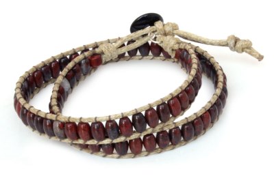 Jasper wrap bracelet, 'River of Roses' - Leather Beaded Jasper Bracelet