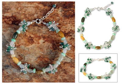 Jade and quartz flower bracelet, Green Spring
