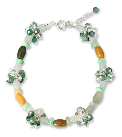Jade and quartz flower bracelet, 'Green Spring' - Jade and quartz flower bracelet