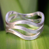 Sterling silver band ring, 'Ping River Flows' - Handcrafted Sterling Silver Band Ring from Thailand