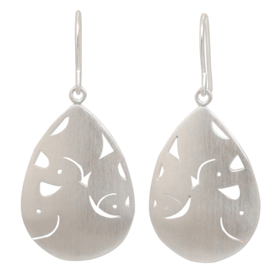 Sterling silver dangle earrings, 'Elephant Cuddles' - Fair Trade Sterling Silver Dangle Earrings