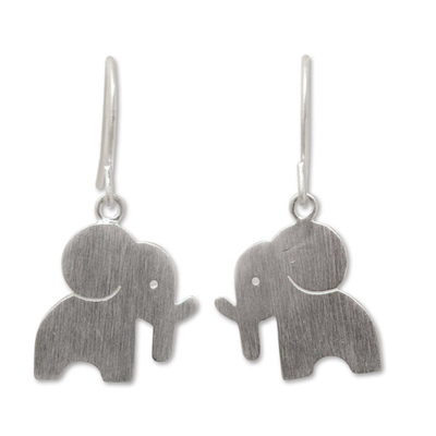 Sterling silver dangle earrings, 'Elephant Silhouettes' - Modern Sterling Silver Dangle Earrings