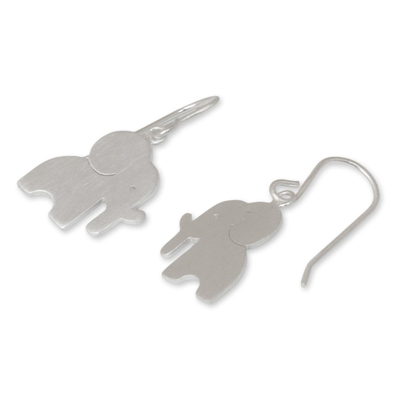Sterling silver dangle earrings, 'Elephant Silhouettes' - Modern Sterling Silver Dangle Earrings