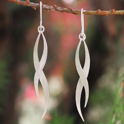 Sterling silver dangle earrings, 'Ping River Flows' - Modern Sterling Silver Dangle Earrings