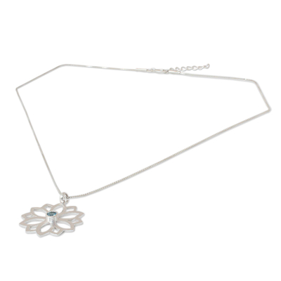 Blue topaz pendant necklace, 'Star of Truth' - Blue Topaz and Silver Flower Necklace