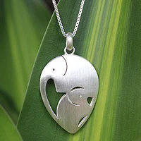 Sterling silver pendant necklace, 'Loving Elephants' - Sterling Silver Elephant Necklace