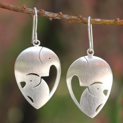 Sterling silver dangle earrings, 'Loving Elephants' - Sterling Silver Dangle Earrings from Thailand