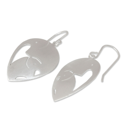 Sterling silver dangle earrings, 'Loving Elephants' - Sterling Silver Dangle Earrings from Thailand