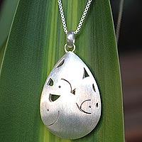 Sterling silver pendant necklace, 'Elephant Cuddles'