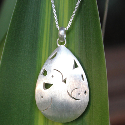 Sterling silver pendant necklace, 'Elephant Cuddles' - Sterling silver pendant necklace