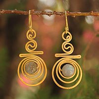 Gold plated labradorite dangle earrings, 'Follow the Dream' - Gold Plated Labradorite Dangle Earrings