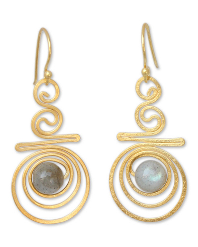 Gold plated labradorite dangle earrings, 'Follow the Dream' - Gold Plated Labradorite Dangle Earrings