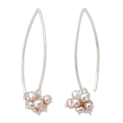 Cultured pearl dangle earrings, 'Stars of Romance' - Hand Made Pearl Dangle Earrings
