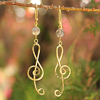 Gold vermeil labradorite dangle earrings, 'Thai Melody' - Gold Vermeil Labradorite Earrings