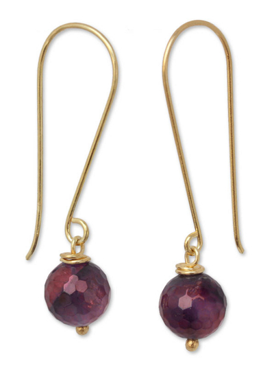 Gold vermeil amethyst dangle earrings, 'Songkran Moon' - Gold Vermeil Amethyst Dangle Earrings