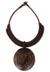 Leather and coconut wood pendant necklace, 'Brown Tribal Glam' - Artisan Crafted Coconut Wood Pendant Necklace thumbail