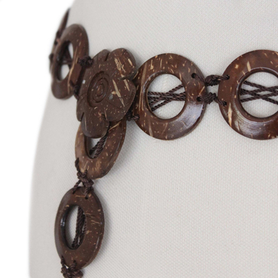 Coconut shell belt, 'Thai Circle of Love' - Hand Crafted Modern Coconut Shell Belt