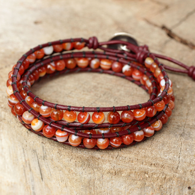 Carnelian wrap bracelet, 'Forest Flower' - Hand Made Carnelian Wrap Bracelet