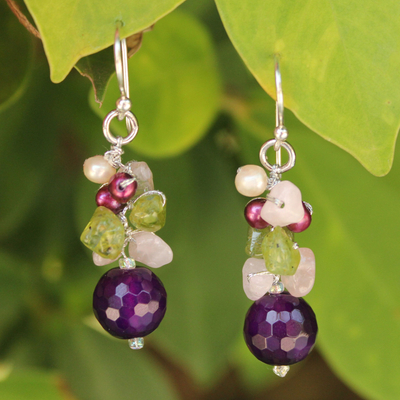 Pearl and rose quartz cluster earrings, Princess Legend
