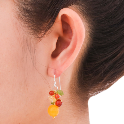 Cluster-Ohrringe mit mehreren Edelsteinen - Handgefertigte Ohrringe aus Perlen und Quarzperlen