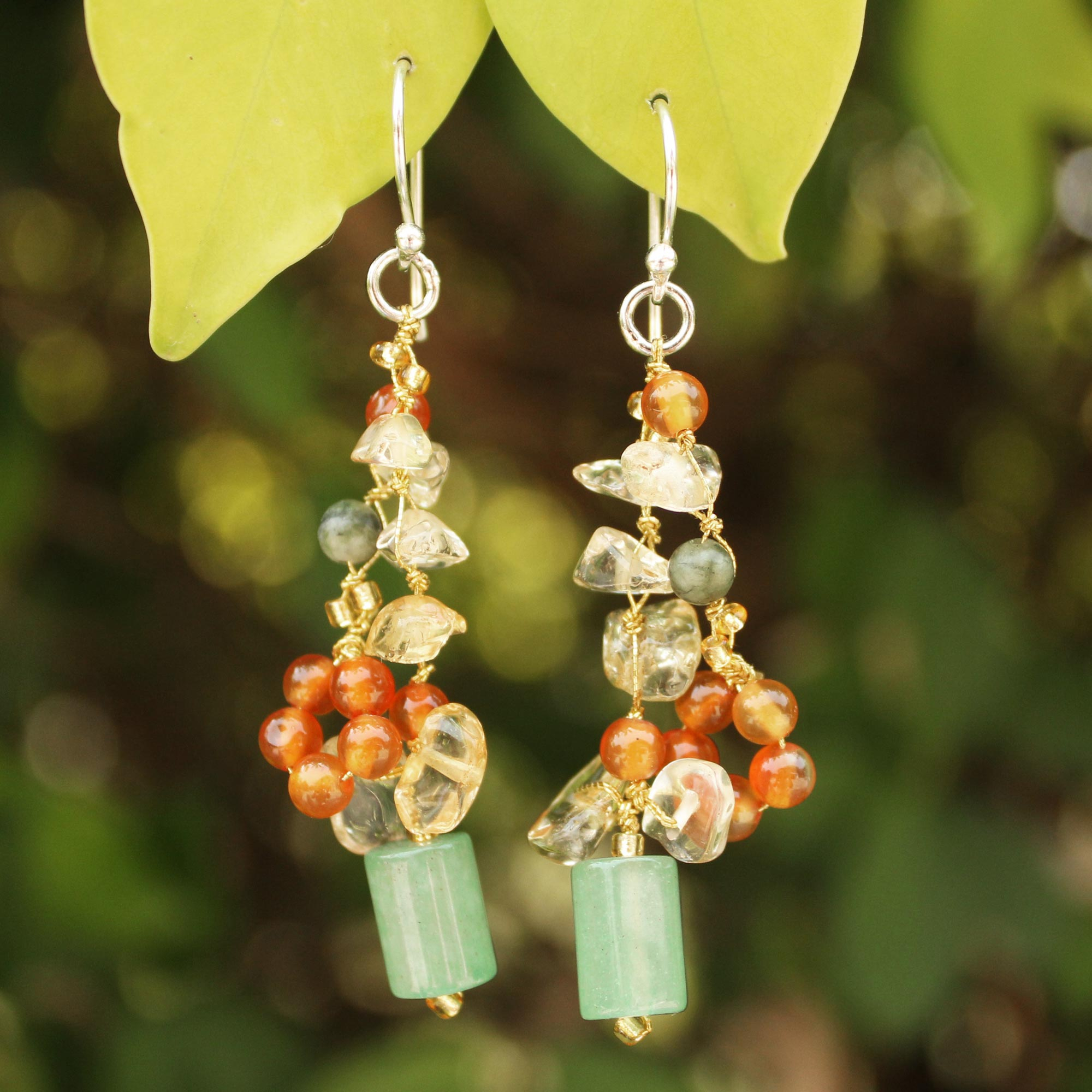 Pearl and Rose Quartz Cluster Earrings - Forest Love | NOVICA