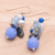 Pearl and aquamarine cluster earrings, 'Azure Love' - Handmade Agate and Aquamarine Beaded Earrings (image 2b) thumbail