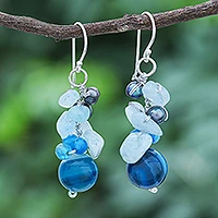 Pendientes en racimo de perlas y aguamarinas, 'Blue Love'