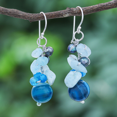 Pearl and aquamarine cluster earrings, Blue Love